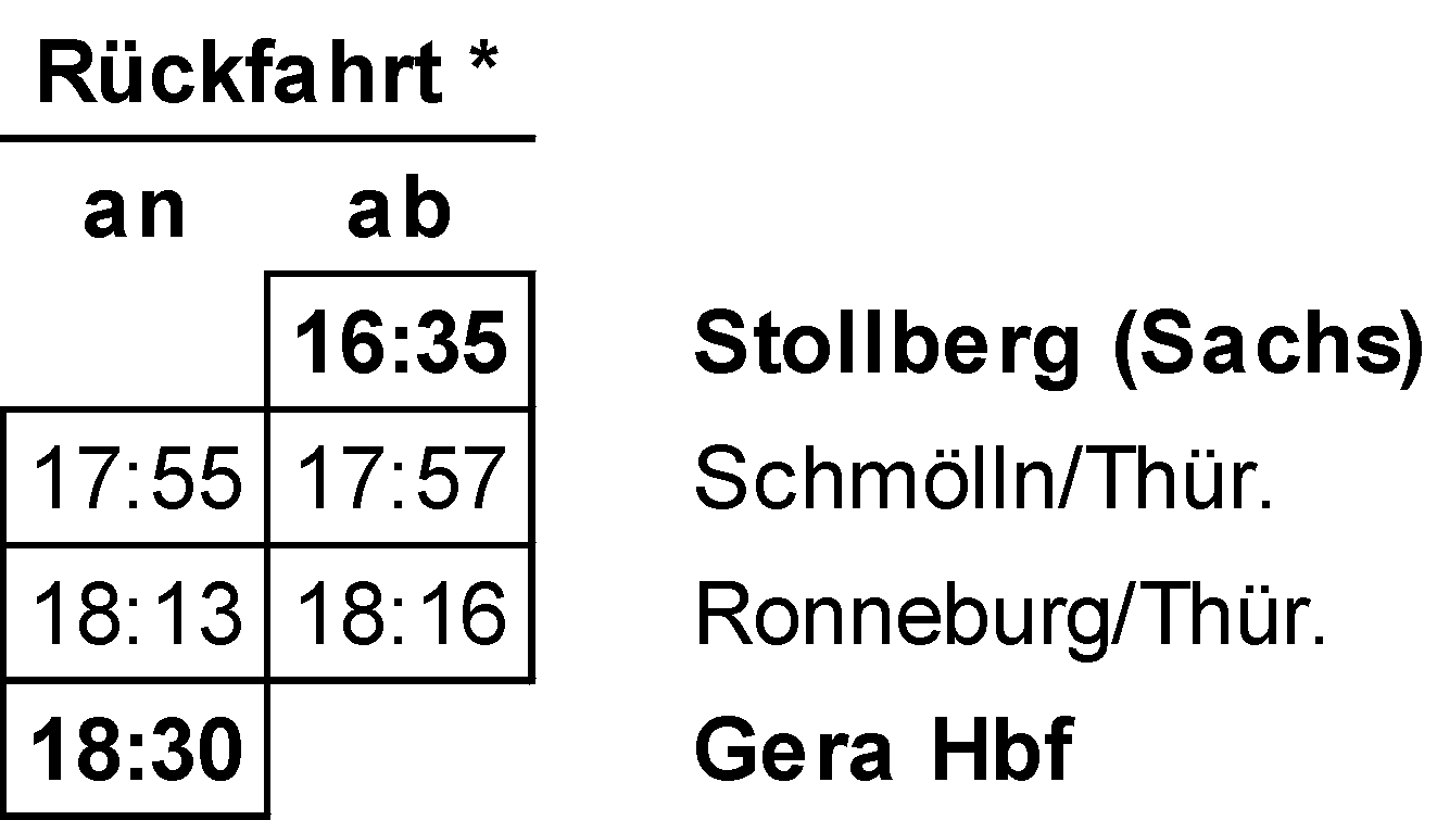 Fahrplan Steiger-Express Rückfahrt